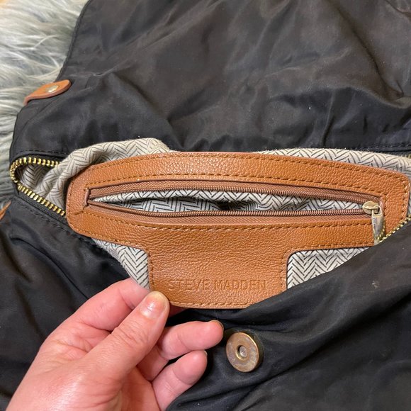 EUC Steve Madden Spencer Backpack, Black Nylon w| Camel Faux‎ Leather Trim - Picture 9 of 16